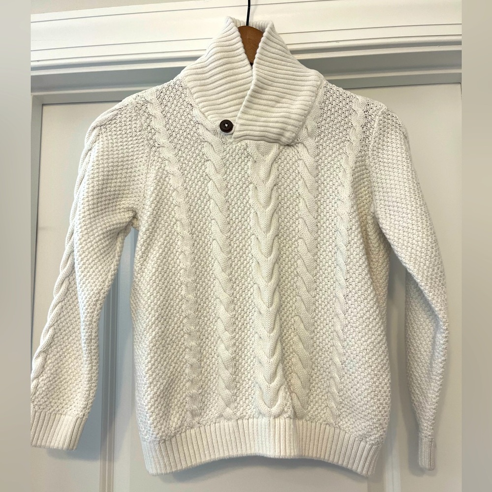 Gymboree Boys 100% Cotton Button Shawl Neck Sweater in Ivory Size 8